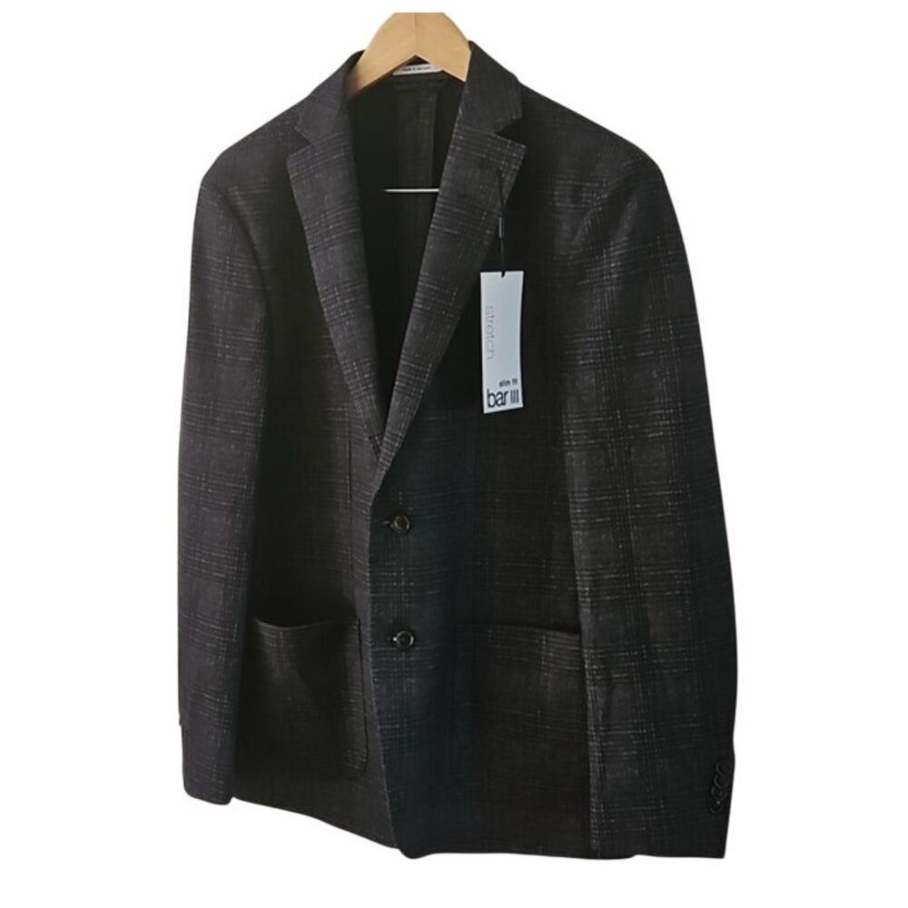 Bar III Slim Fit Men's Plaid Blazer Jacket Size 40R Dark Charcoal Gray Check NWT - Picture 4 of 7